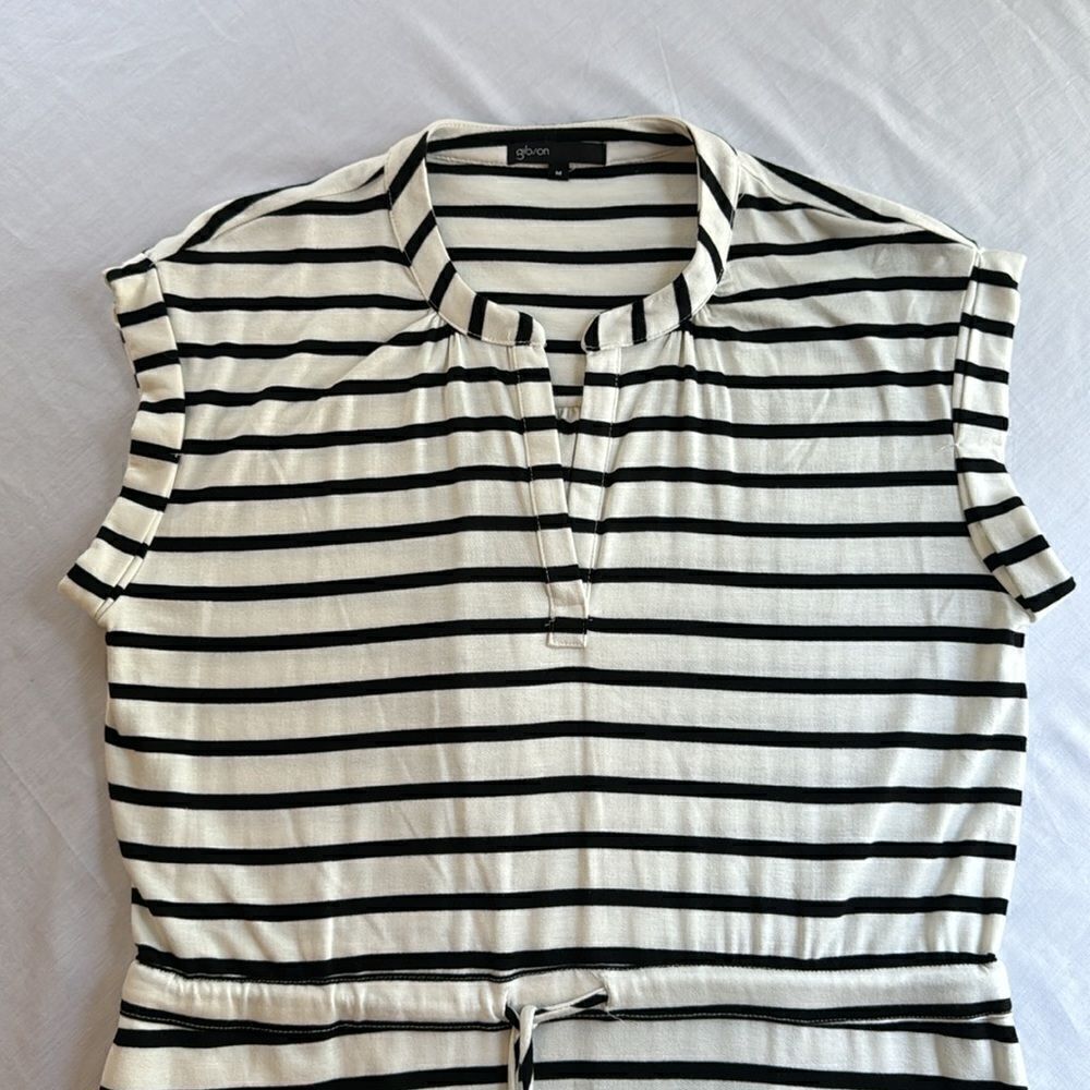 Gibson Como Knit dress Black White Stripe jersey sleeveless belted dress M - Picture 5 of 11